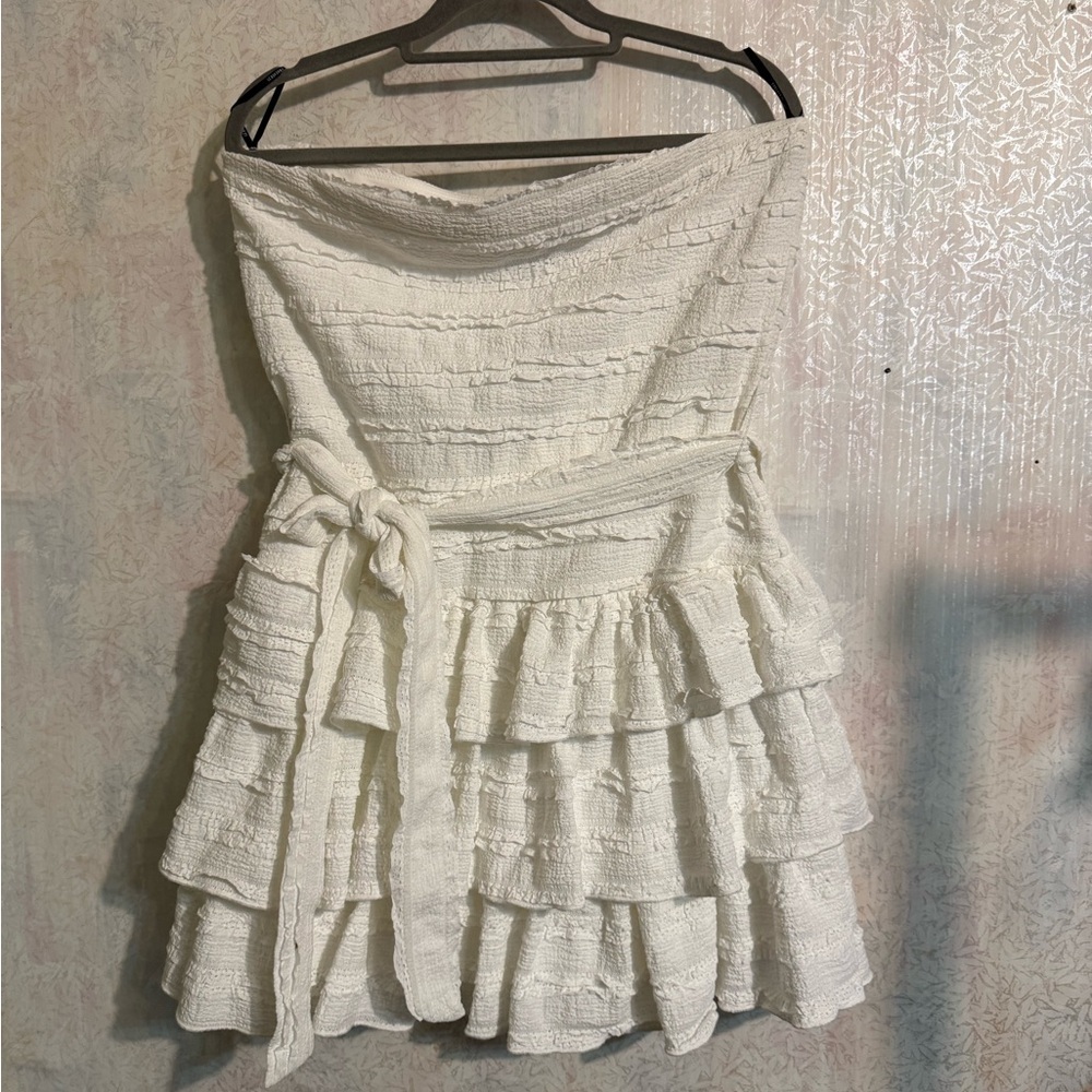 Forever 21 White Bandeau Strapless Ruffle, With Belt Dress, Bridal, Party, XL - Picture 1 of 10